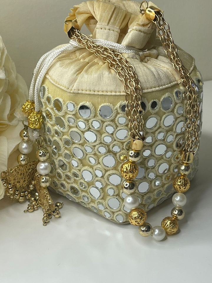 Luxurious Pearl & Glass Bead Embellish Bridesmaid Wedding Purse | Hand Embroidered Evening Drawstring Purse for Woman