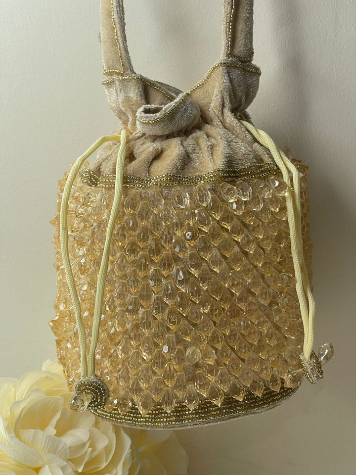 Luxurious Pearl & Glass Bead Embellish Bridesmaid Wedding Purse | Hand Embroidered Evening Drawstring Purse for Woman
