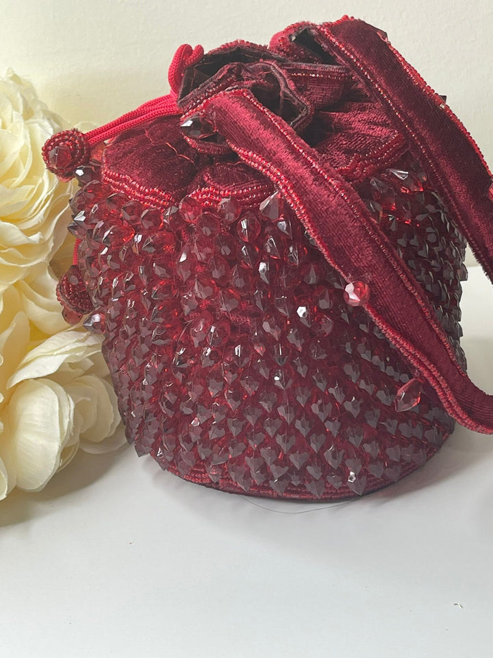 Luxurious Pearl & Glass Bead Embellish Bridesmaid Wedding Purse | Hand Embroidered Evening Drawstring Purse for Woman