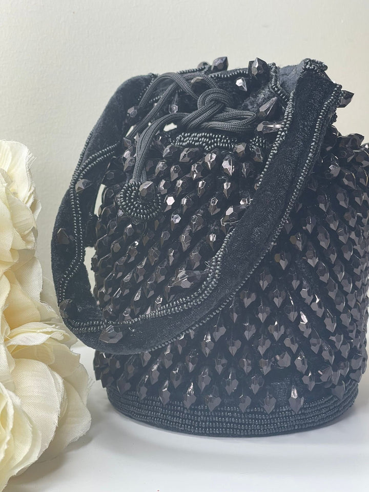 Luxurious Pearl & Glass Bead Embellish Bridesmaid Wedding Purse | Hand Embroidered Evening Drawstring Purse for Woman
