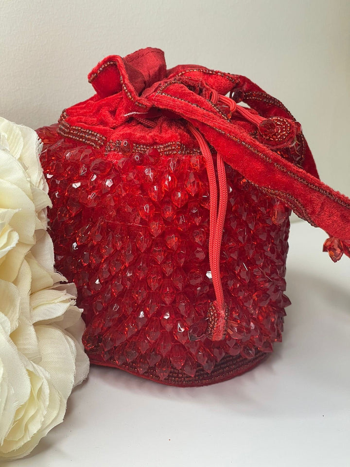Luxurious Pearl & Glass Bead Embellish Bridesmaid Wedding Purse | Hand Embroidered Evening Drawstring Purse for Woman