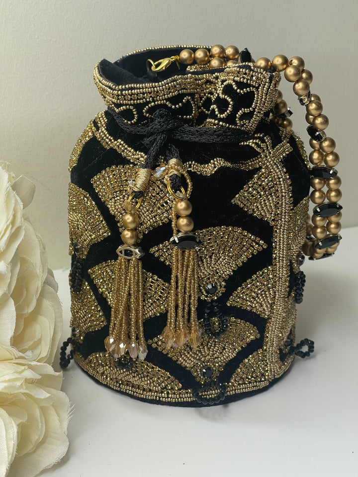Luxurious Pearl & Glass Bead Embellish Bridesmaid Wedding Purse | Hand Embroidered Evening Drawstring Purse for Woman