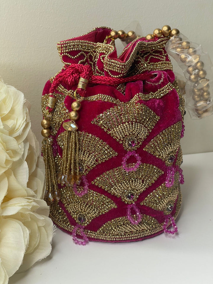 Luxurious Pearl & Glass Bead Embellish Bridesmaid Wedding Purse | Hand Embroidered Evening Drawstring Purse for Woman