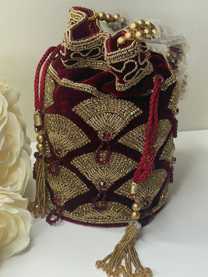 Luxurious Pearl & Glass Bead Embellish Bridesmaid Wedding Purse | Hand Embroidered Evening Drawstring Purse for Woman