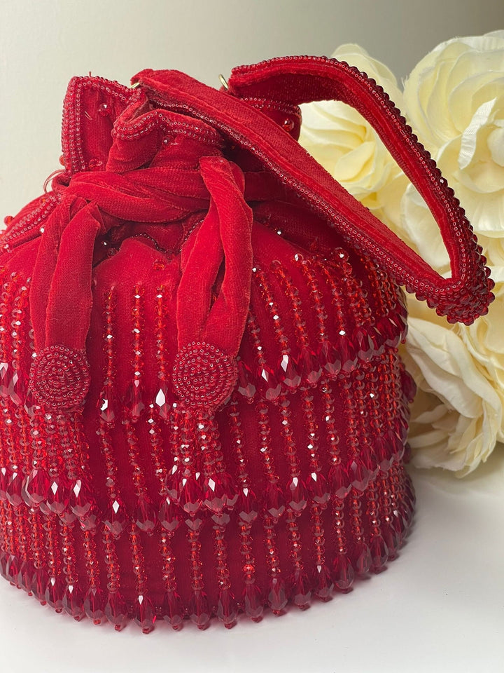 Luxurious Pearl & Glass Bead Embellish Bridesmaid Wedding Purse | Hand Embroidered Evening Drawstring Purse for Woman