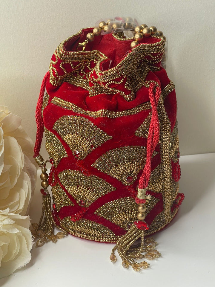 Luxurious Pearl & Glass Bead Embellish Bridesmaid Wedding Purse | Hand Embroidered Evening Drawstring Purse for Woman