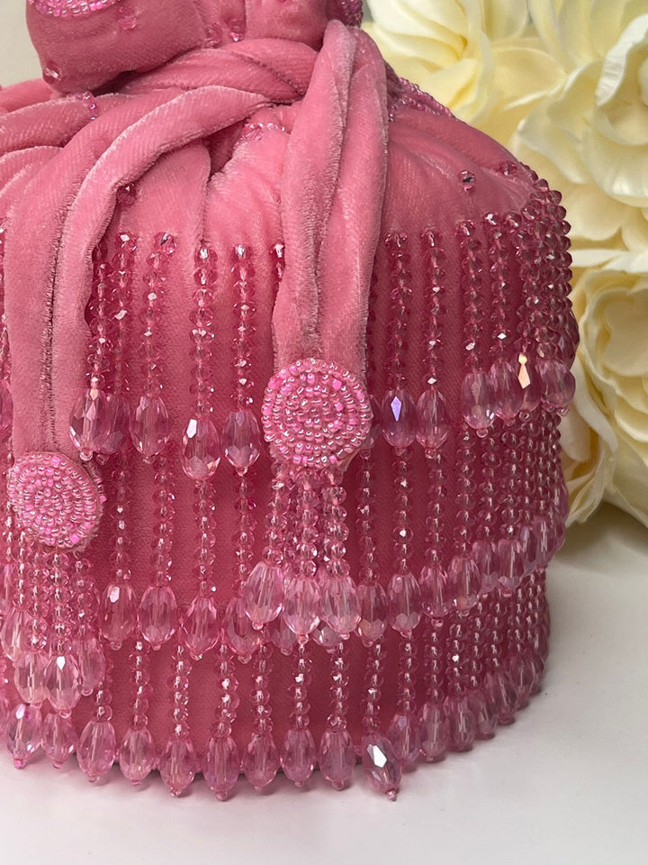 Luxurious Pearl & Glass Bead Embellish Bridesmaid Wedding Purse | Hand Embroidered Evening Drawstring Purse for Woman