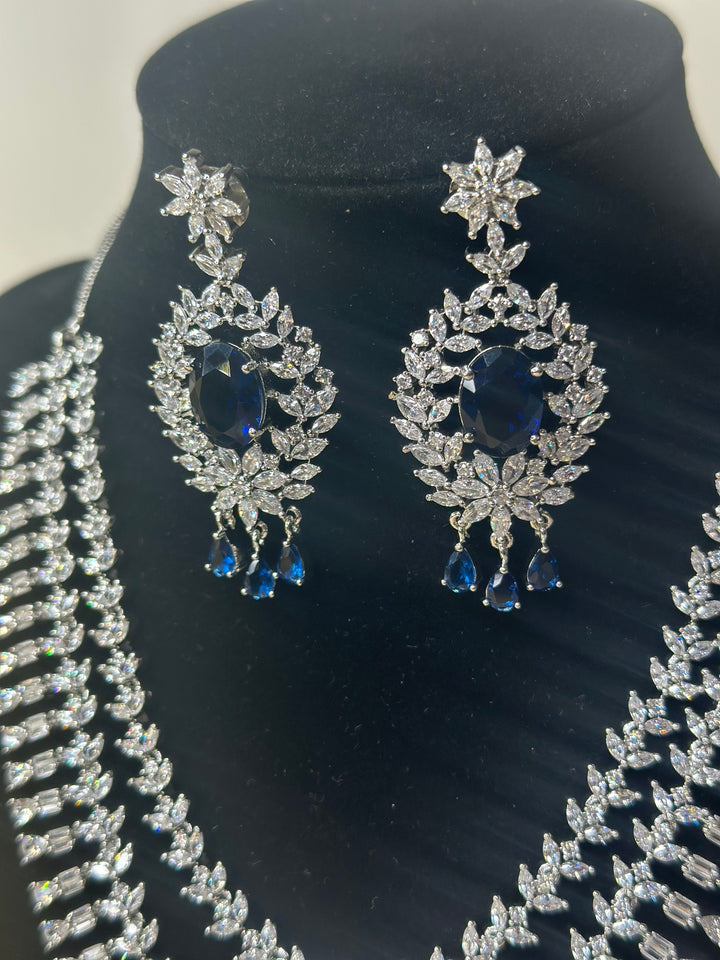 Mallika CZ Blue Necklace Set