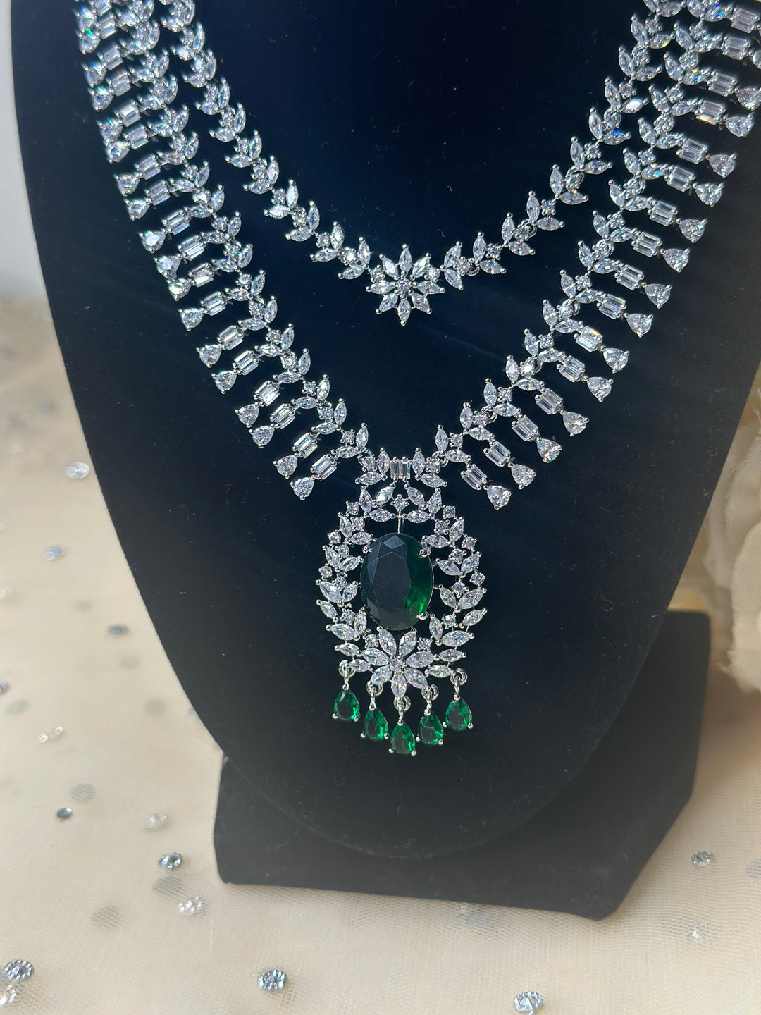 Mallika CZ Green Necklace Set