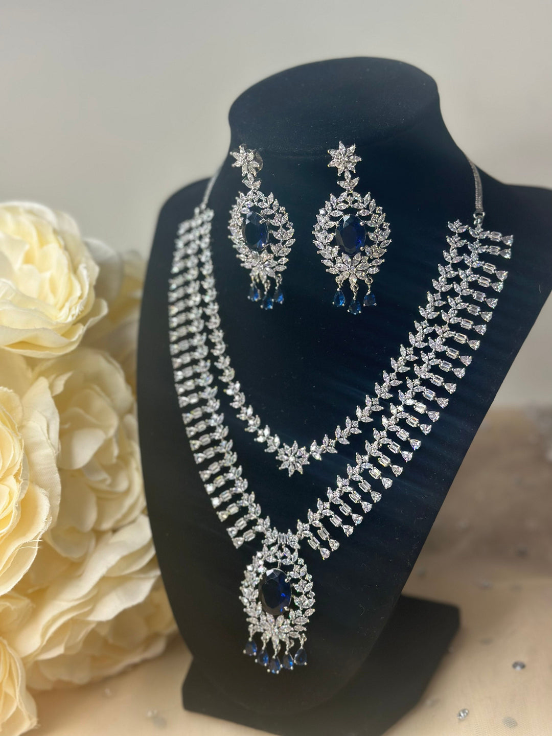Mallika CZ Blue Necklace Set