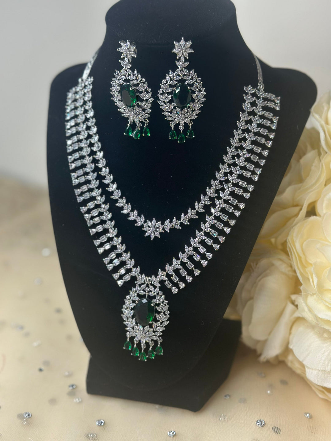 Mallika CZ Green Necklace Set