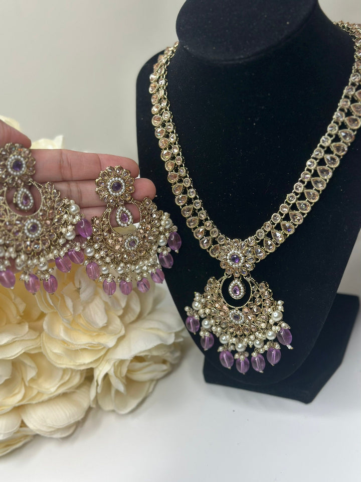 Riya Reverse AD Purple Long Necklace Set