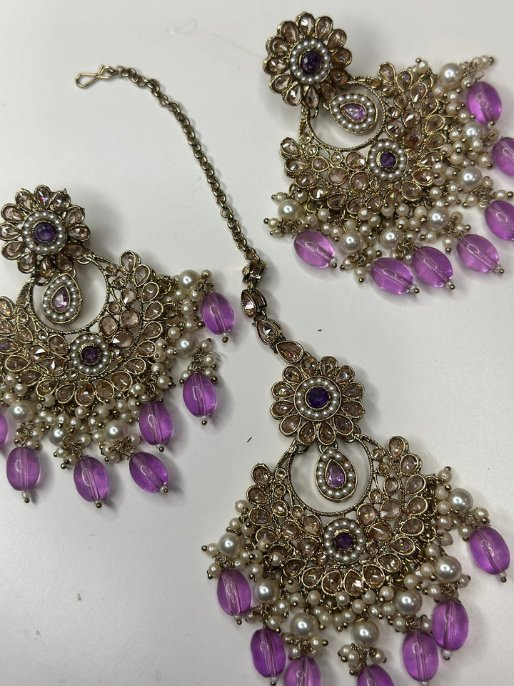 Riya Reverse AD Purple Long Necklace Set