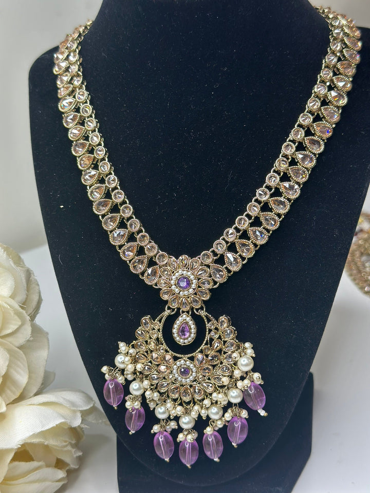 Riya Reverse AD Purple Long Necklace Set