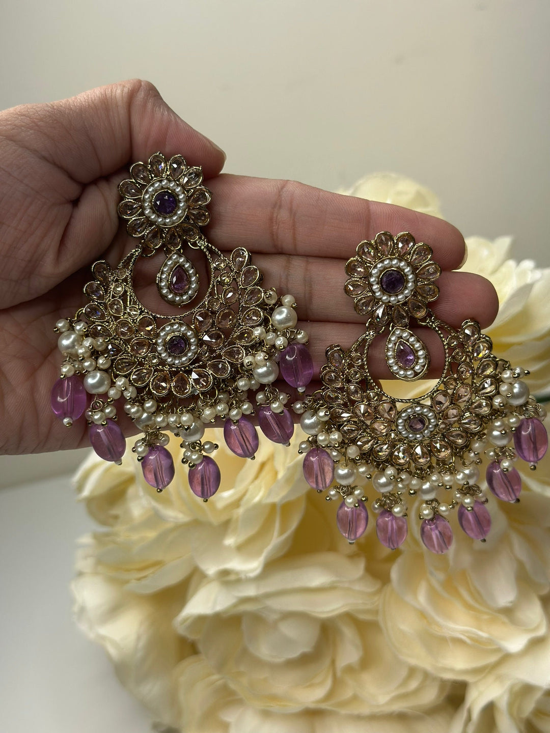 Riya Reverse AD Purple Long Necklace Set