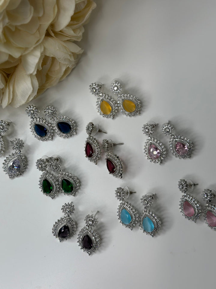 Indian Wedding Drop Jewelry Multicolor AD Earring Set