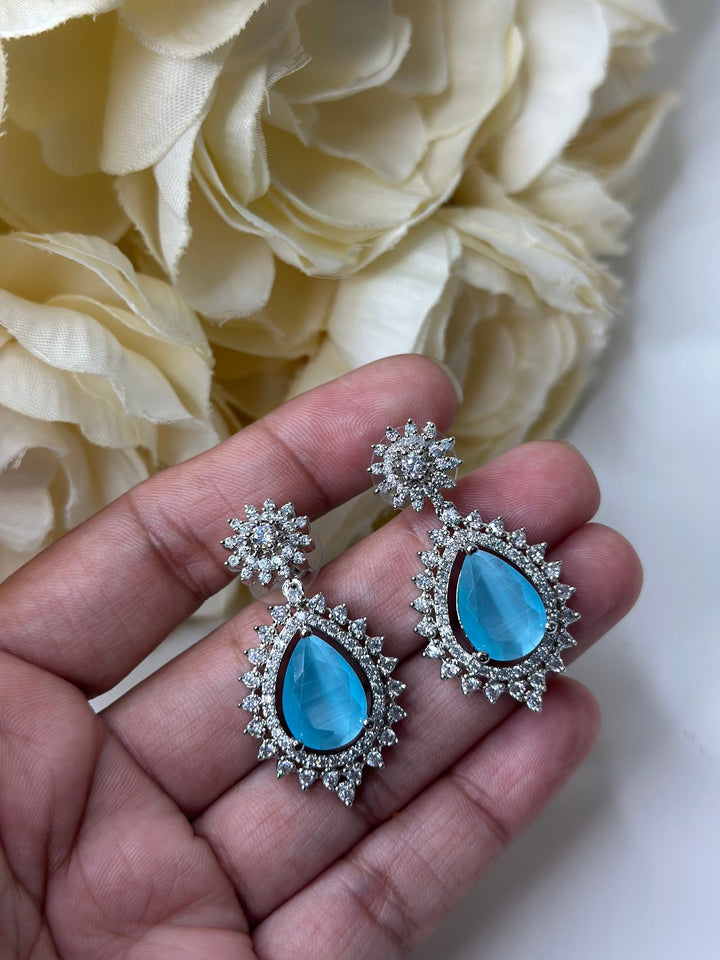 Indian Wedding Drop Jewelry Multicolor AD Earring Set