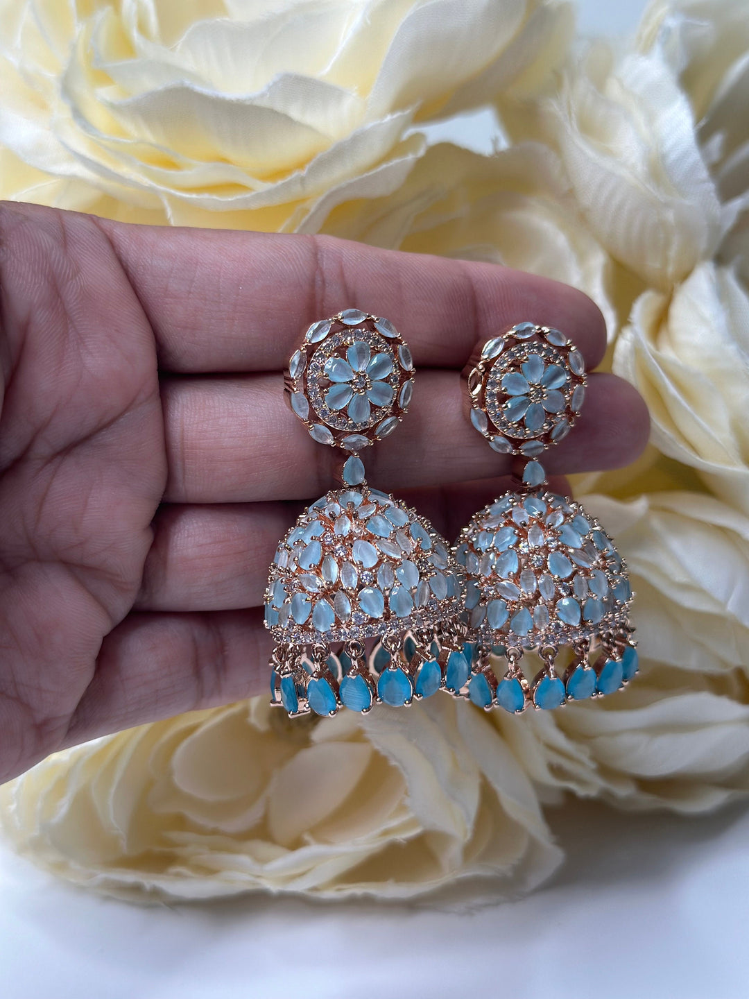 Izhaar Rose Gold AD Jhumki Earring Set