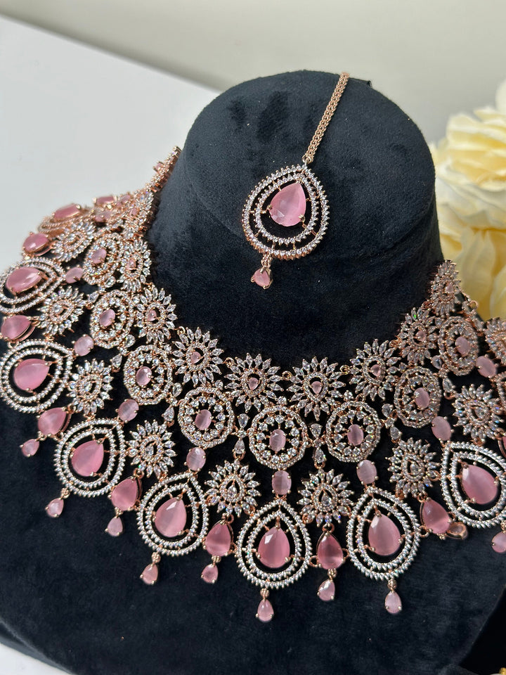Zia CZ Pink Necklace AD Set013