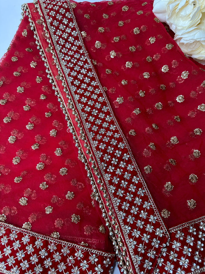 Traditional Embroidered Work Red Bridal Dupatta