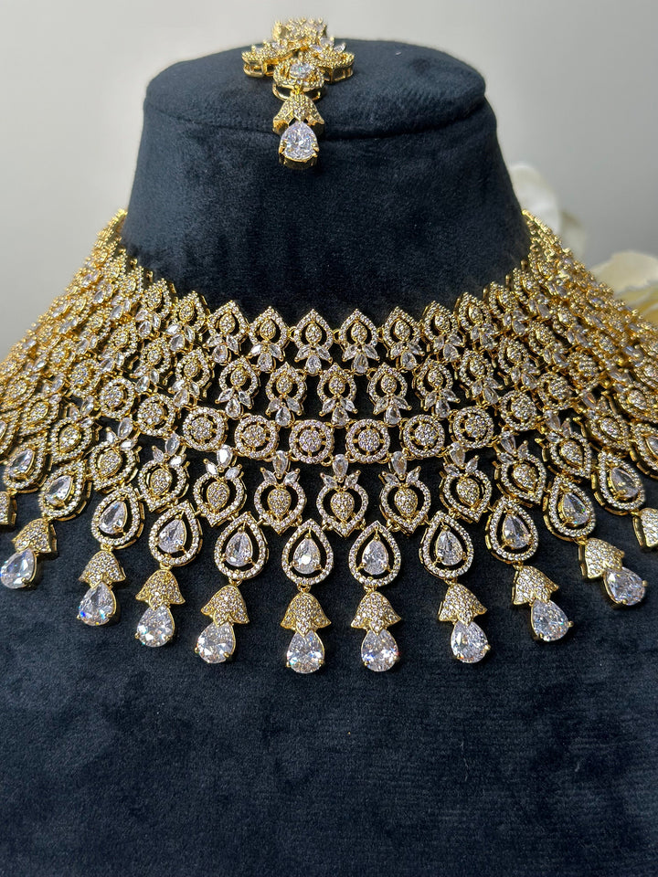 Ava CZ Handcrafted Gold Plated Necklace Set AD Set003
