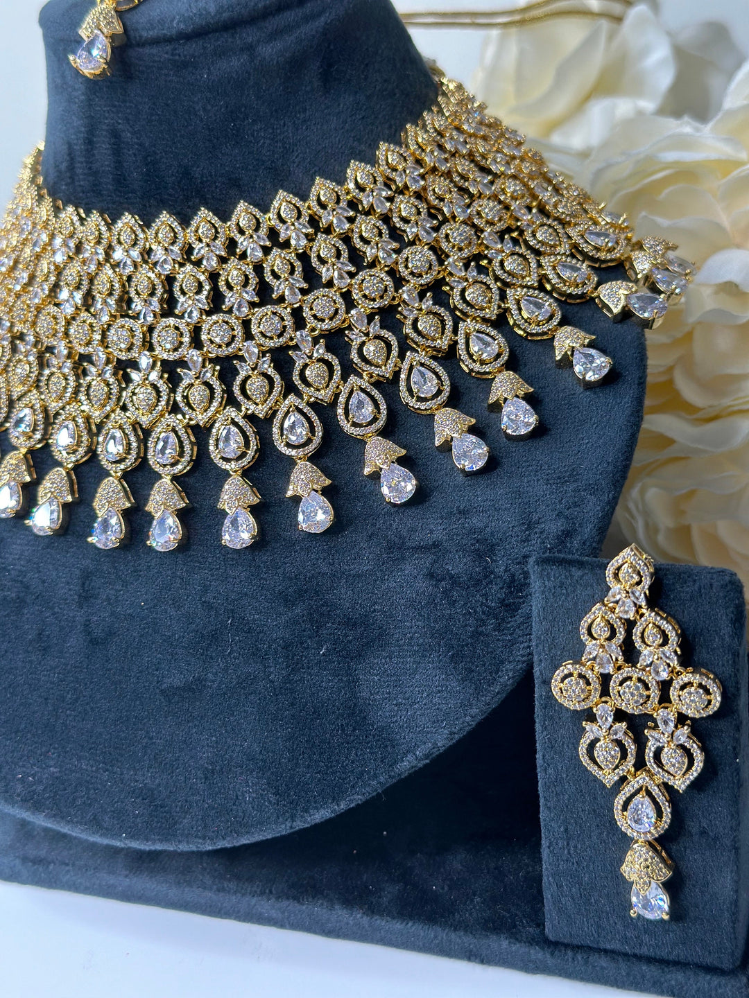 Ava CZ Handcrafted Gold Plated Necklace Set AD Set003