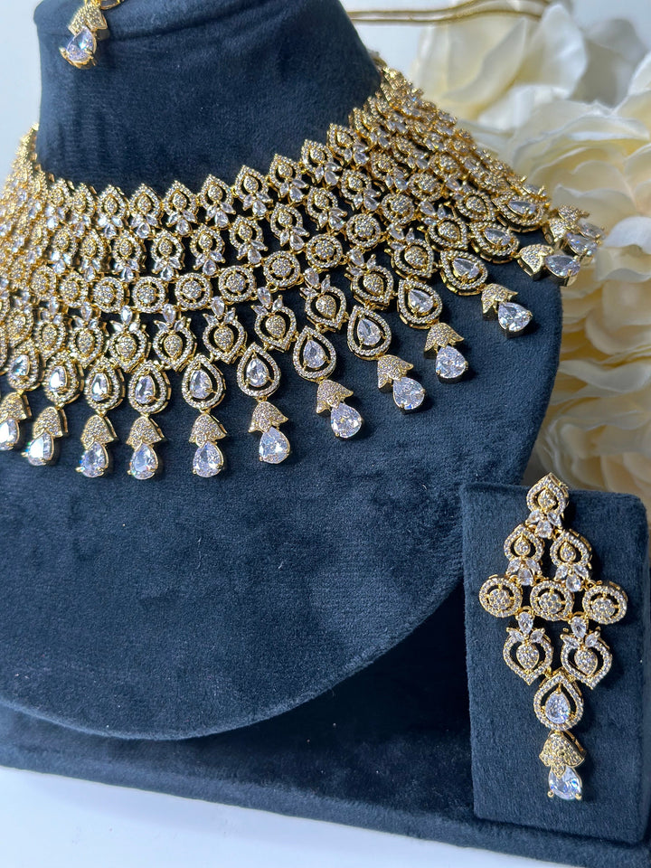 Ava CZ Handcrafted Gold Plated Necklace Set AD Set003