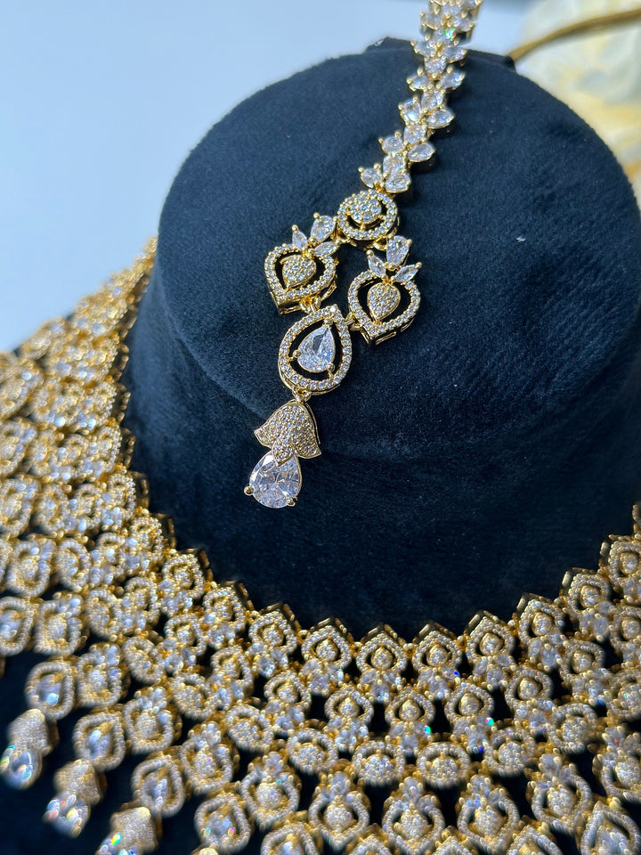 Ava CZ Handcrafted Gold Plated Necklace Set AD Set003