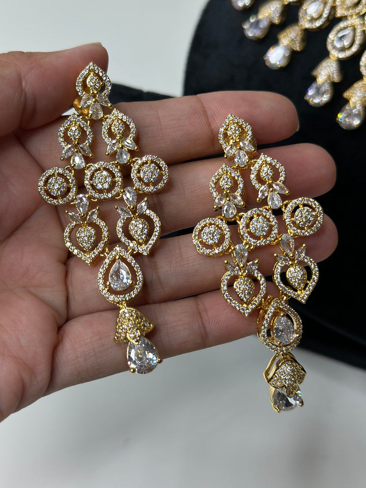 Ava CZ Handcrafted Gold Plated Necklace Set AD Set003