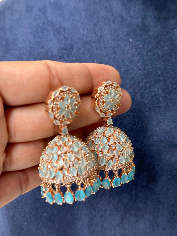 Izhaar Rose Gold AD Jhumki Earring Set