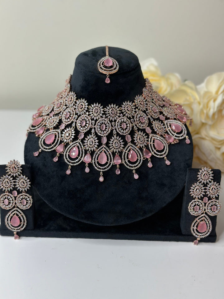 Zia CZ Pink Necklace AD Set013