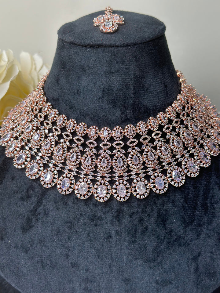Elle CZ Rose Gold Necklace ADset022