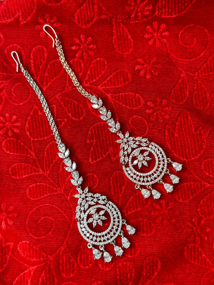 Izhaar Royal Bridal Silver AD Maang Tikka