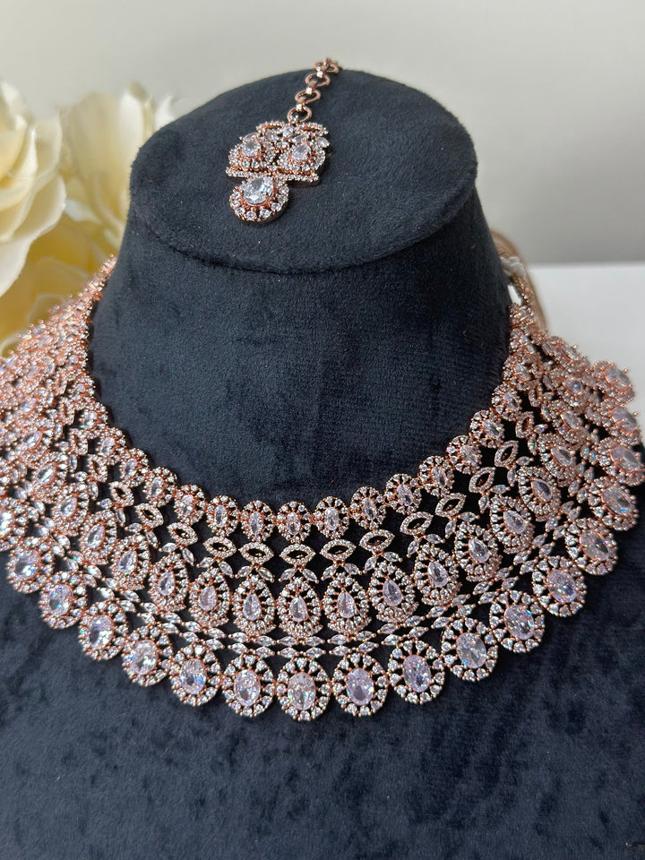 Elle CZ Rose Gold Necklace ADset022