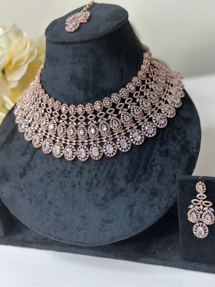 Elle CZ Rose Gold Necklace ADset022