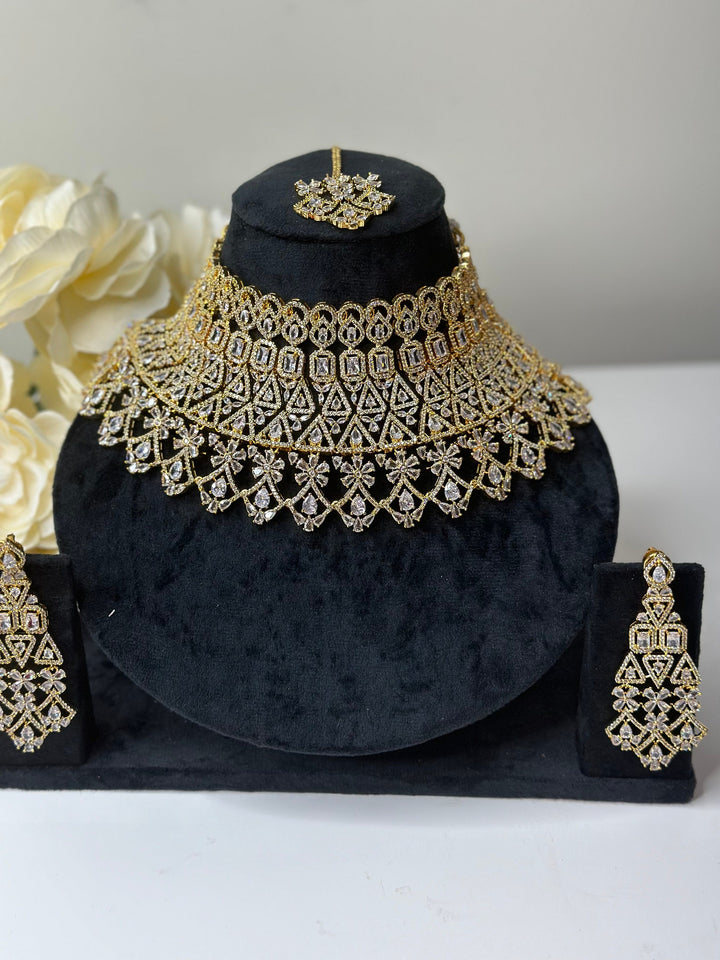 Cali CZ Gold Necklace AD Set023