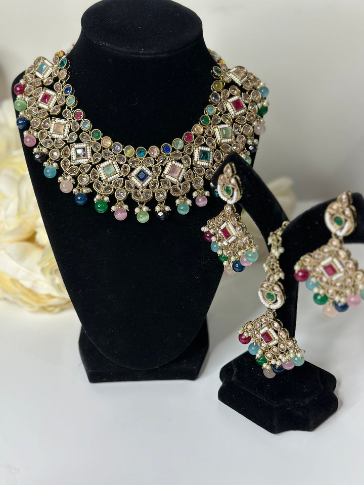 Kajal Reverse AD Gold Plated Necklace Set
