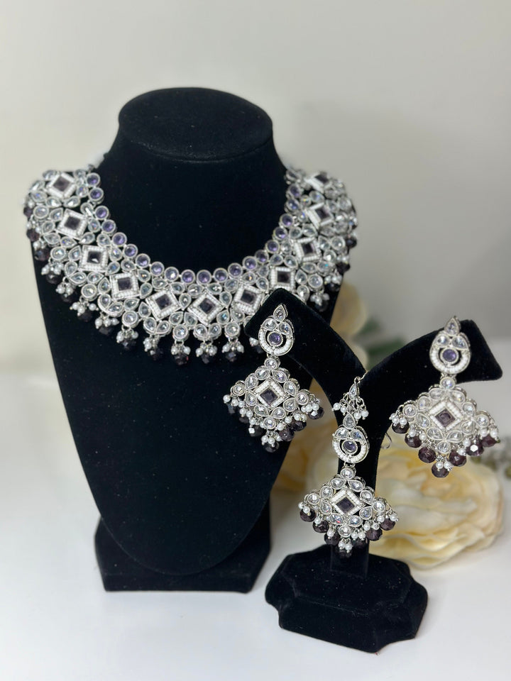 Kajal Reverse Silver Polki AD Necklace Set