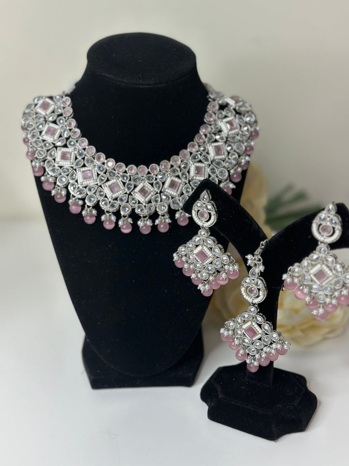 Kajal Reverse Silver Polki AD Necklace Set