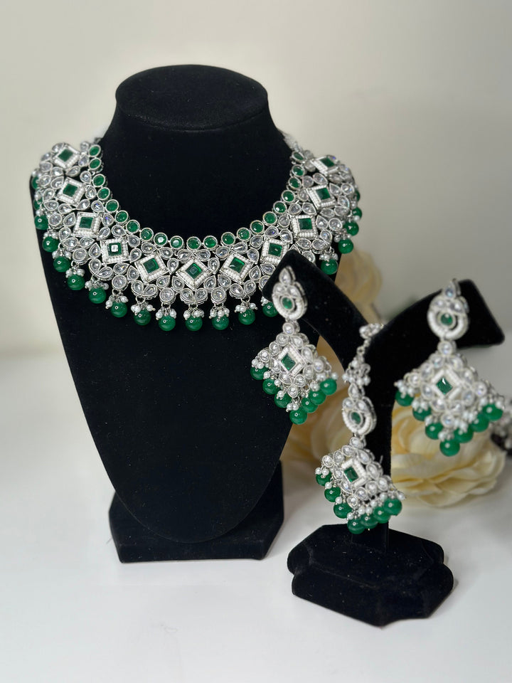 Kajal Reverse Silver Polki AD Necklace Set