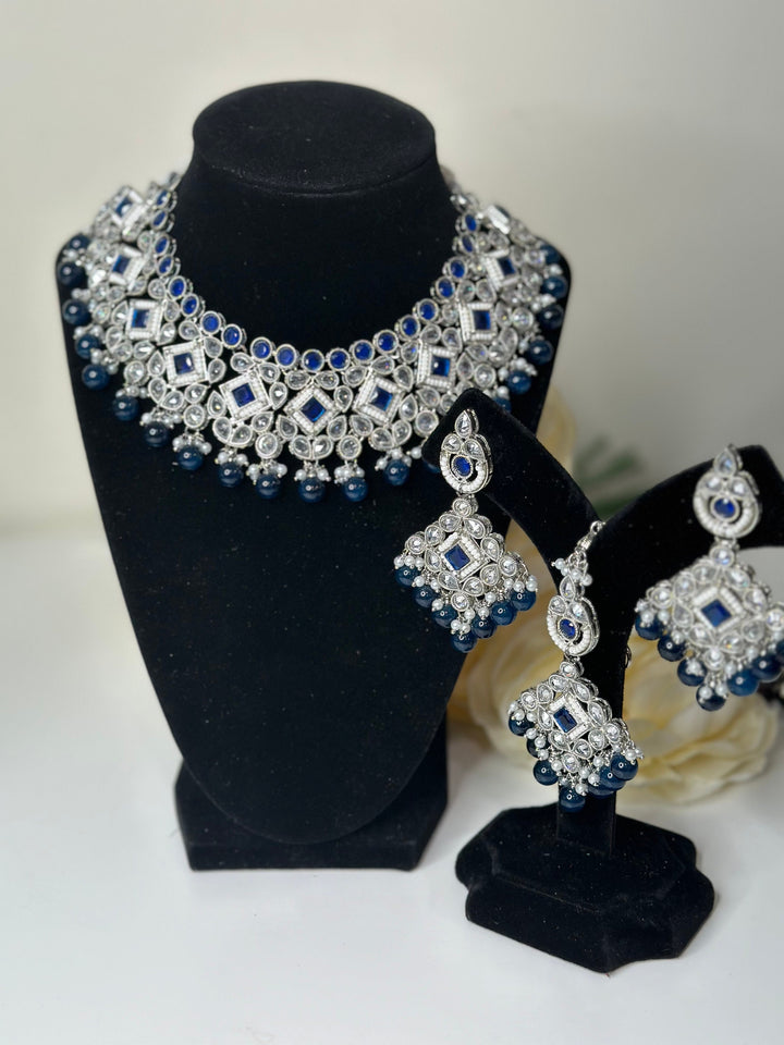 Kajal Reverse Silver Polki AD Necklace Set