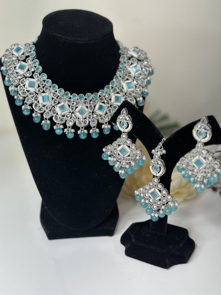 Kajal Reverse Silver Polki AD Necklace Set
