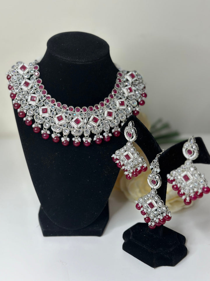 Kajal Reverse Silver Polki AD Necklace Set