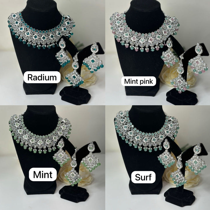 Kajal Reverse Silver Polki AD Necklace Set