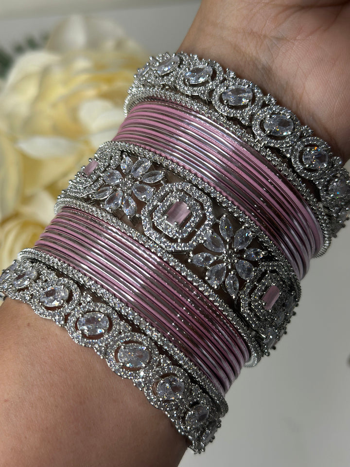 Izhaar Traditional Elegant Ad Pink Bangles Set