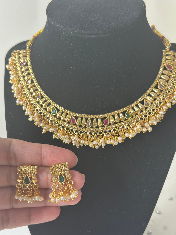 Indian Ethnic Gold Plated Necklace Set Mehar Collection