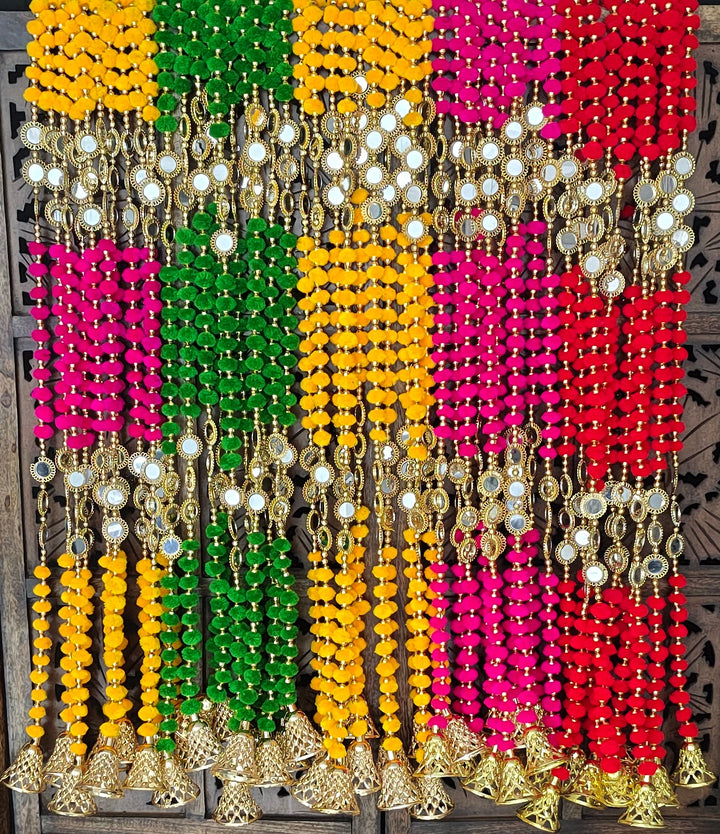 Pom Pom Garland With Mirror Work (Pack of 5 strings)