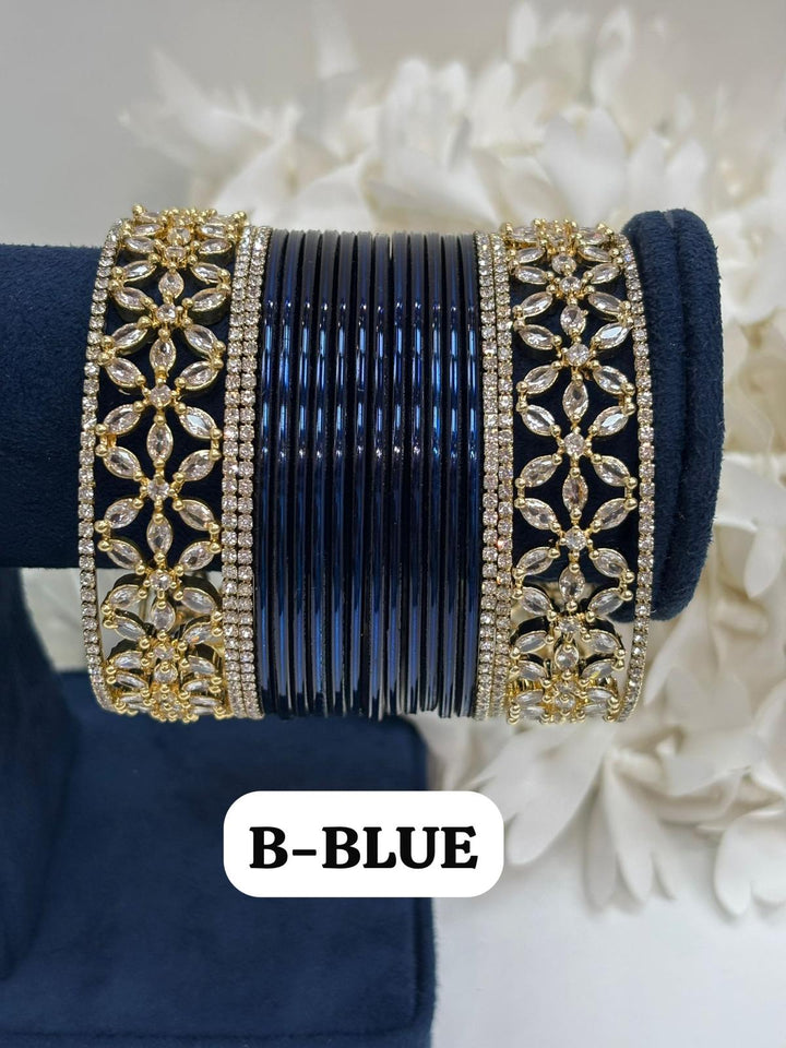 Gold Flower AD Bangles Set (Size 2-4 , 2-6 , 2-8)