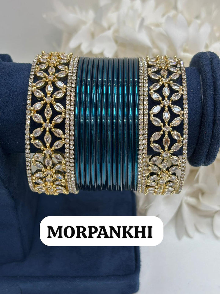 Gold Flower AD Bangles Set (Size 2-4 , 2-6 , 2-8)