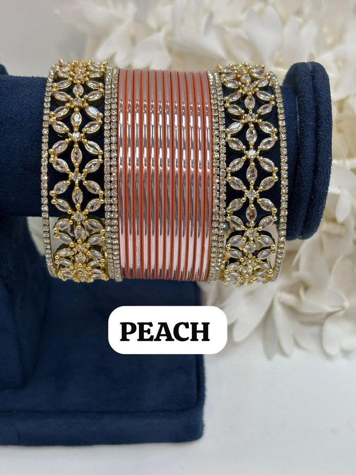 Gold Flower AD Bangles Set (Size 2-4 , 2-6 , 2-8)